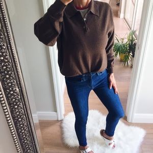 Brown Wool Half Button Pullover